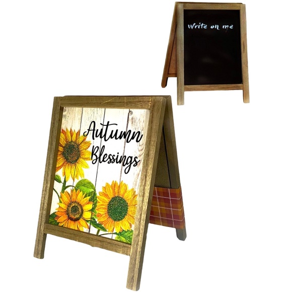 Autumn Blessings Table Decor Fall Flowers Easel Write On Blackboard 2 Sided - Picture 10 of 10